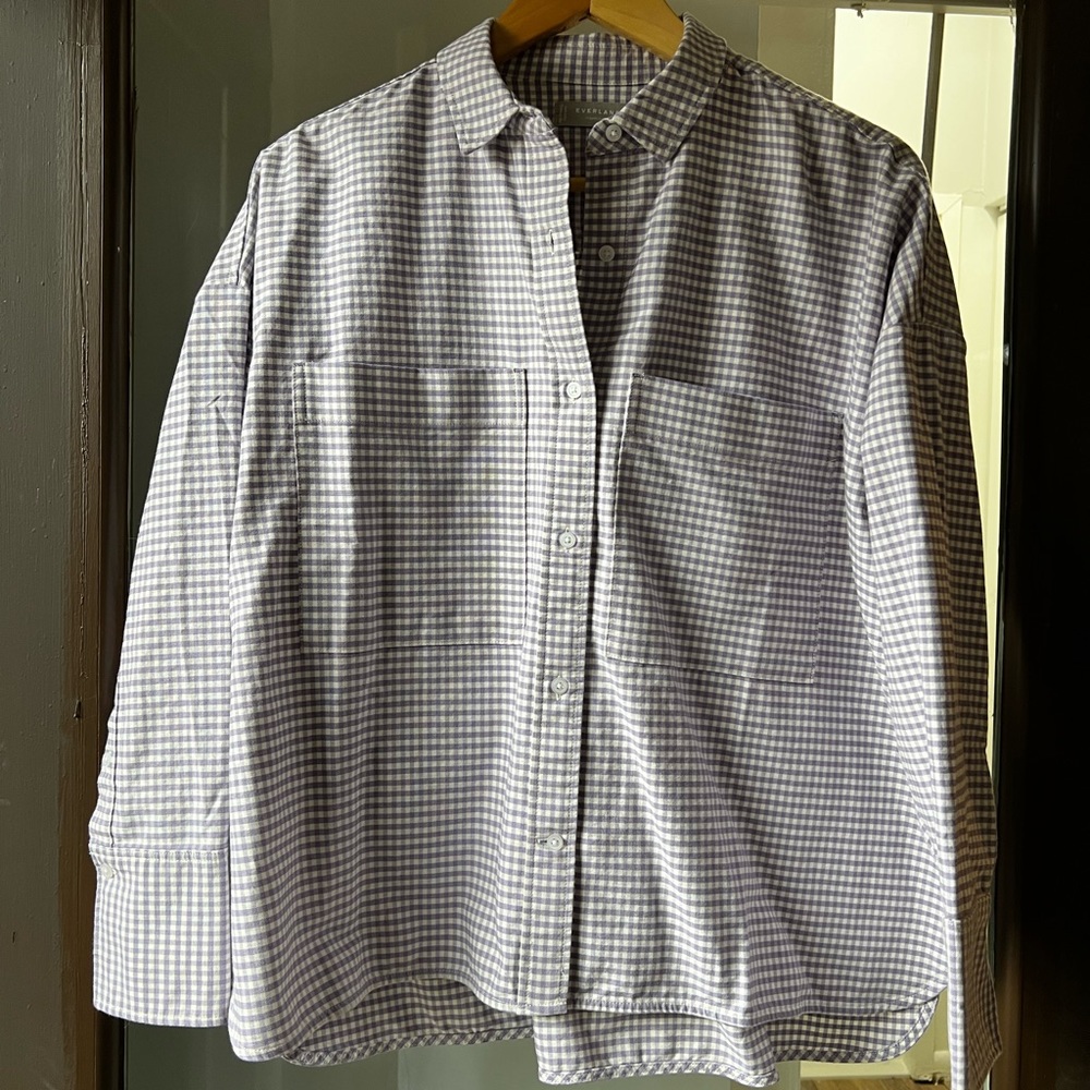 Everlane Lavendar Gingham Boxy Oxford Shirt